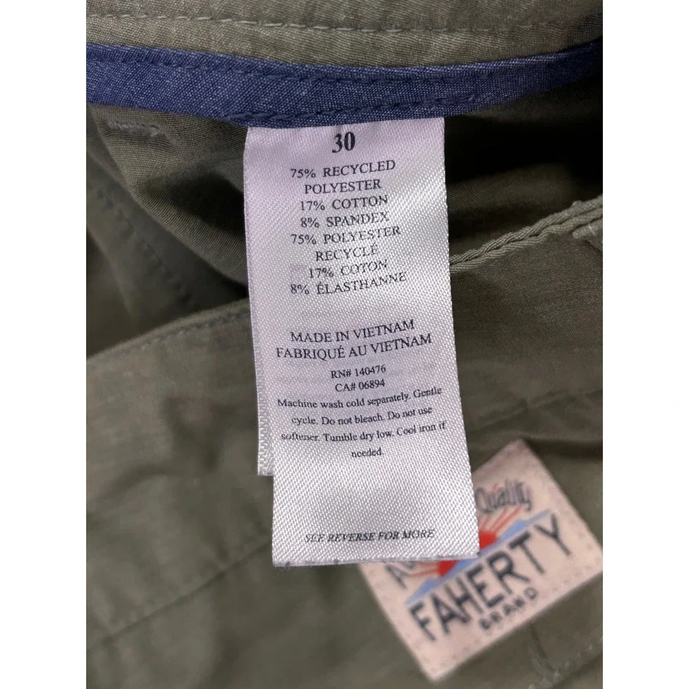 Faherty All Day Shorts Mens 30 Olive Green Hybrid Stretch Recycled Quick Dry 7in